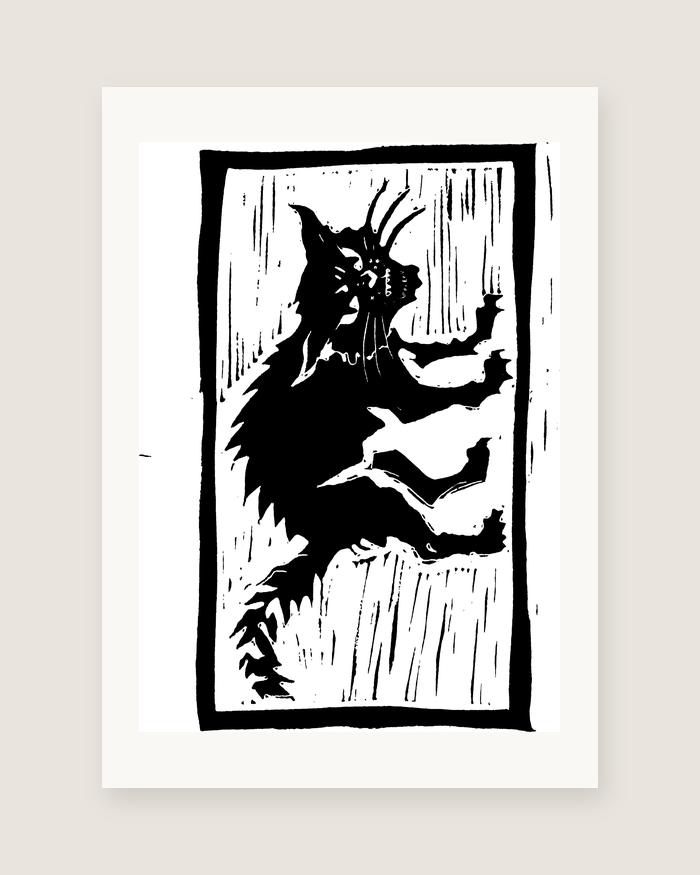 Cat — linocut, A5