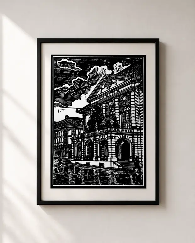 Casino Bern — linocut, A4
