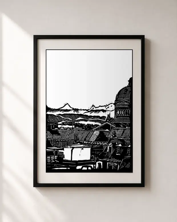 The Domes — linocut, A4