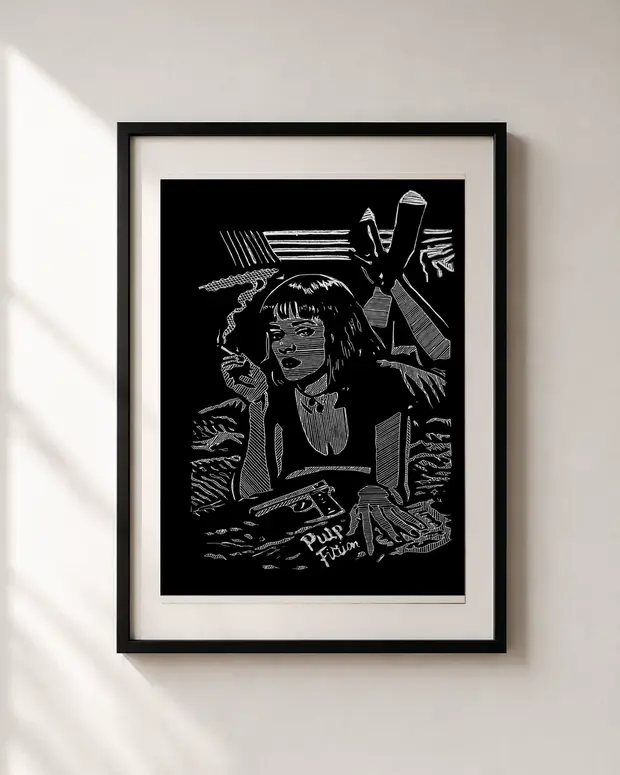 Pulp Fiction — linocut, A4