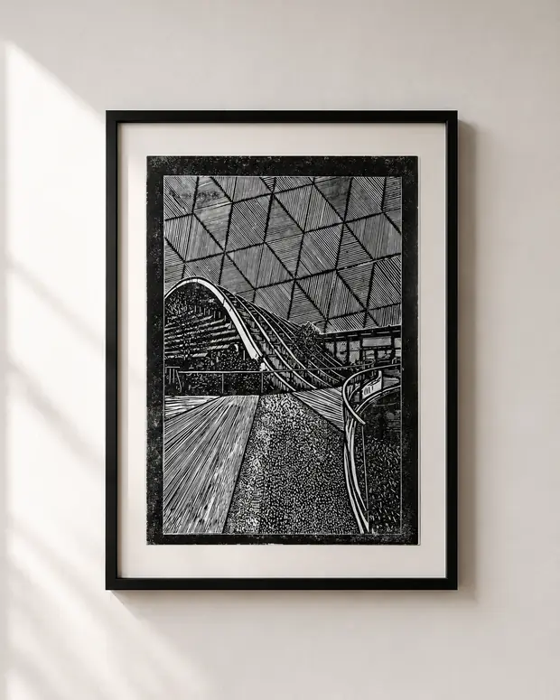 Steel Waves — linocut, A3