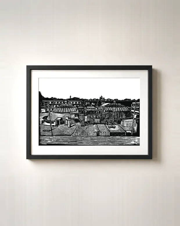 Above Bern — linocut, A4