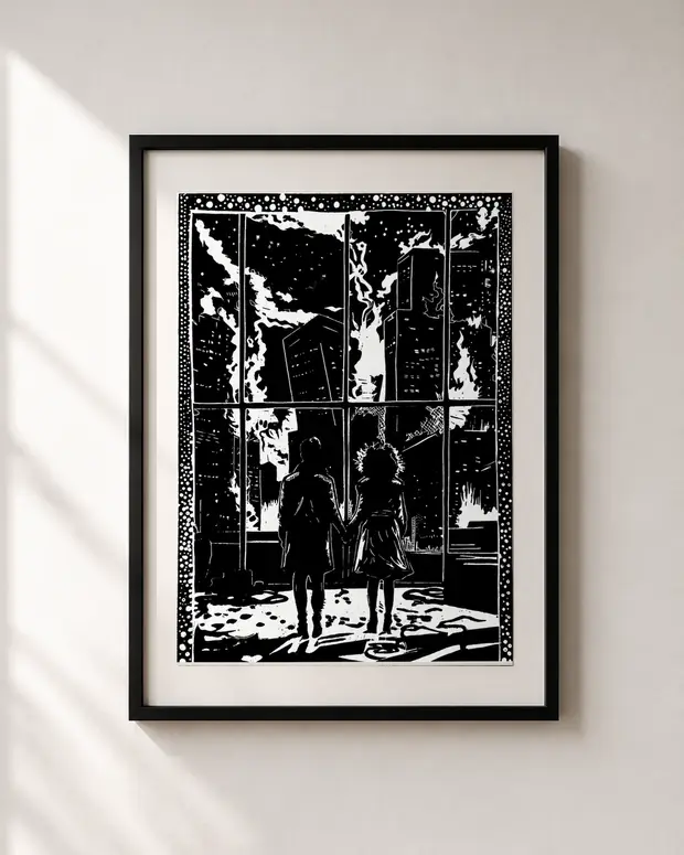 The Window — linocut, A4