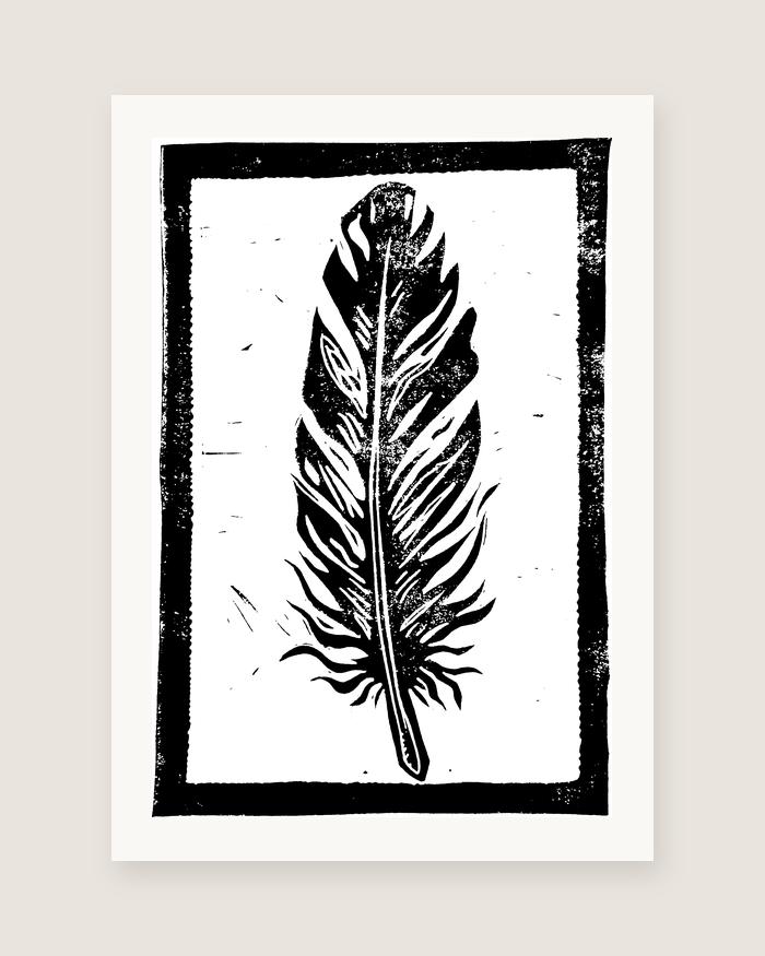 Feather — linocut, A5