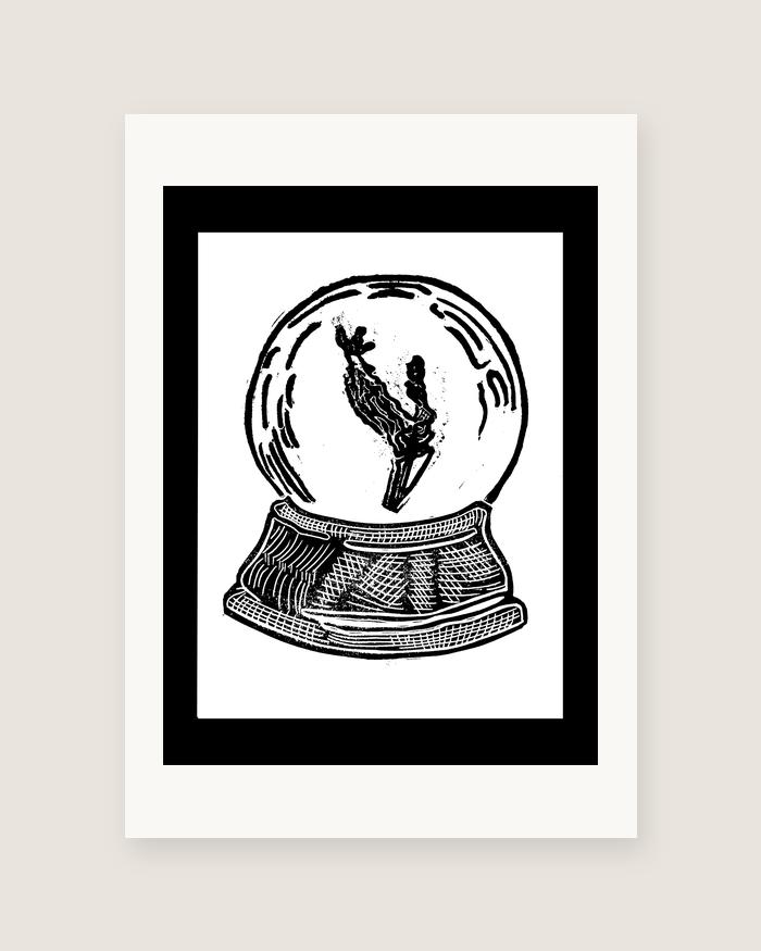 Snow Globe — Branch — linocut