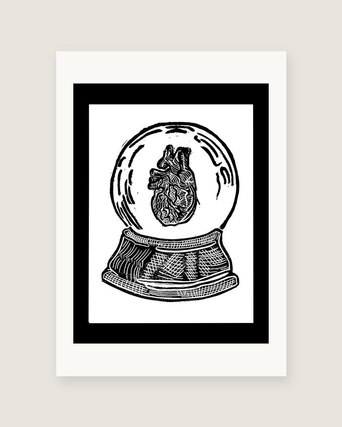 Snow Globe — Heart — linocut