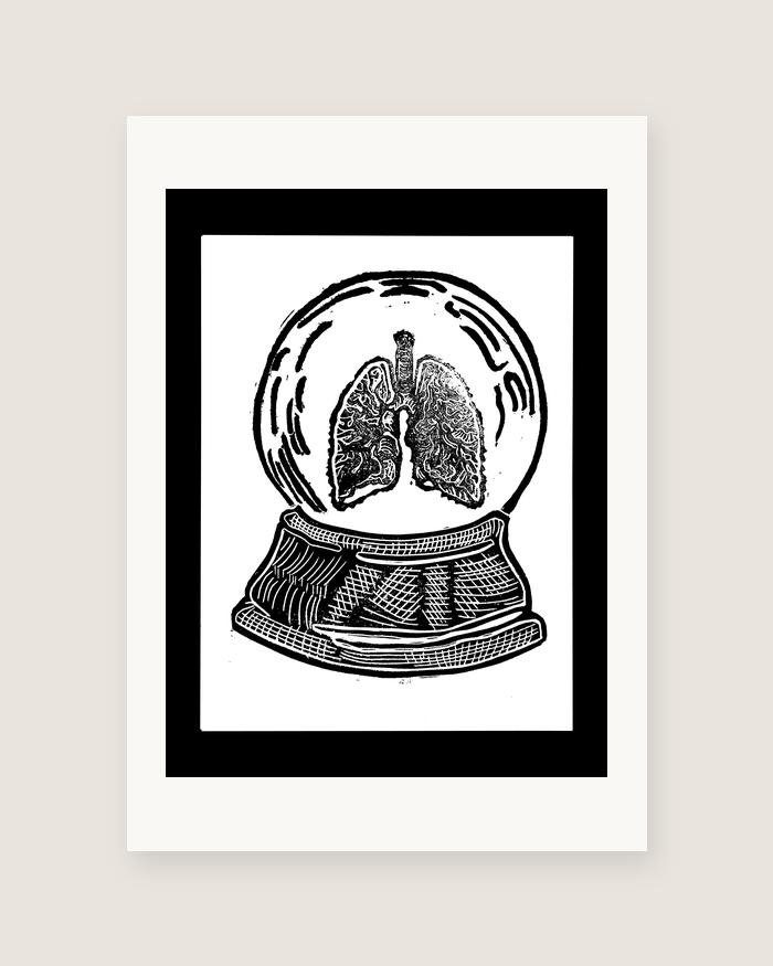 Snow Globe — Lungs — linocut