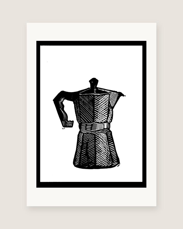 Moka Pot — linocut, A5