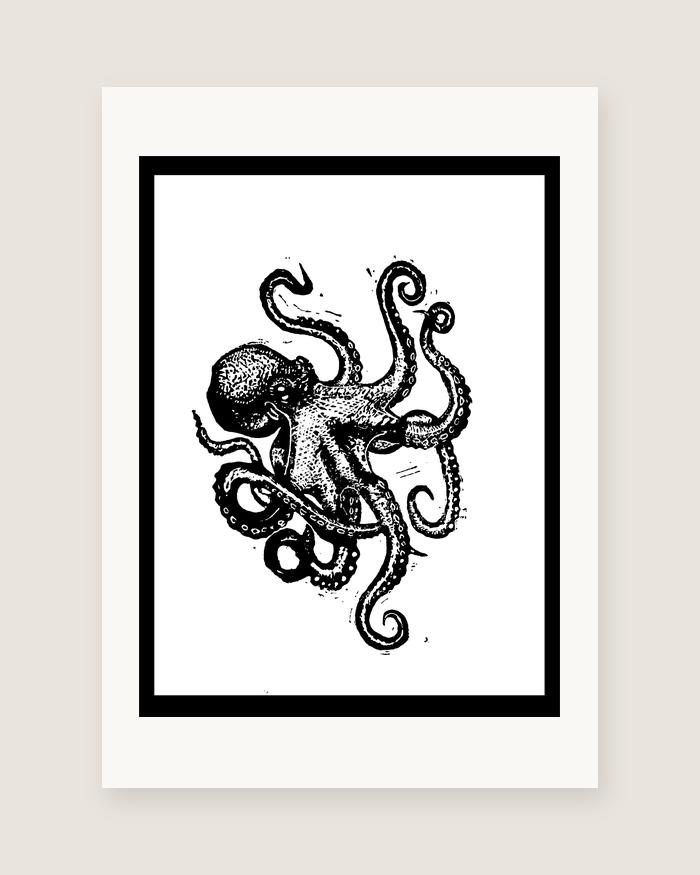 Octopus — linocut, A5