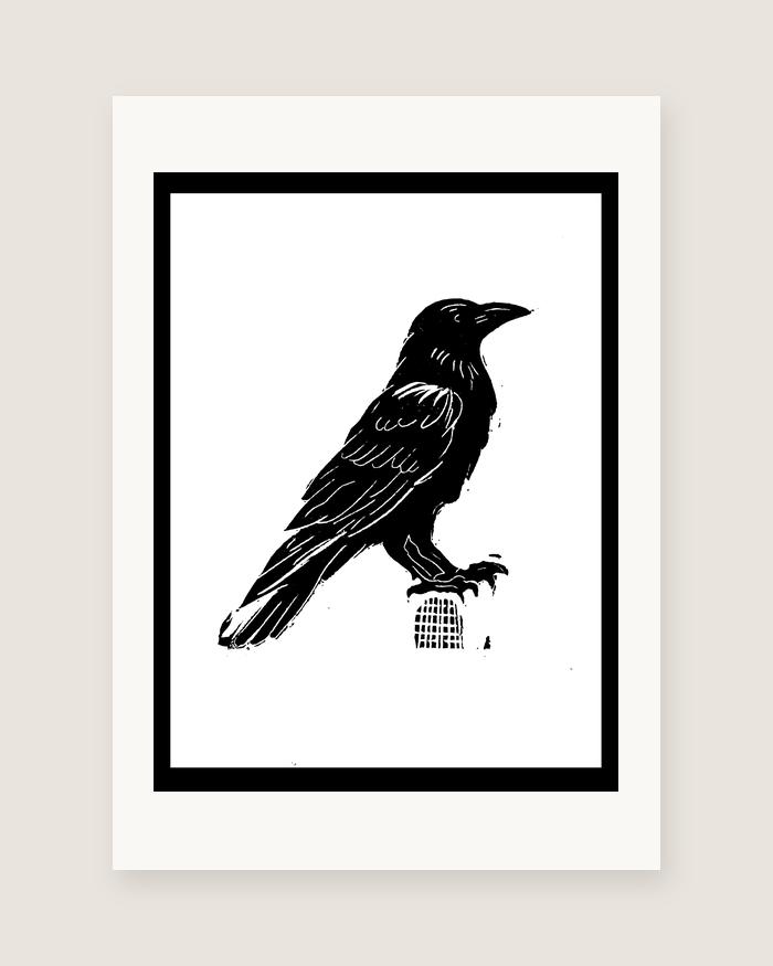 Raven — linocut, A5