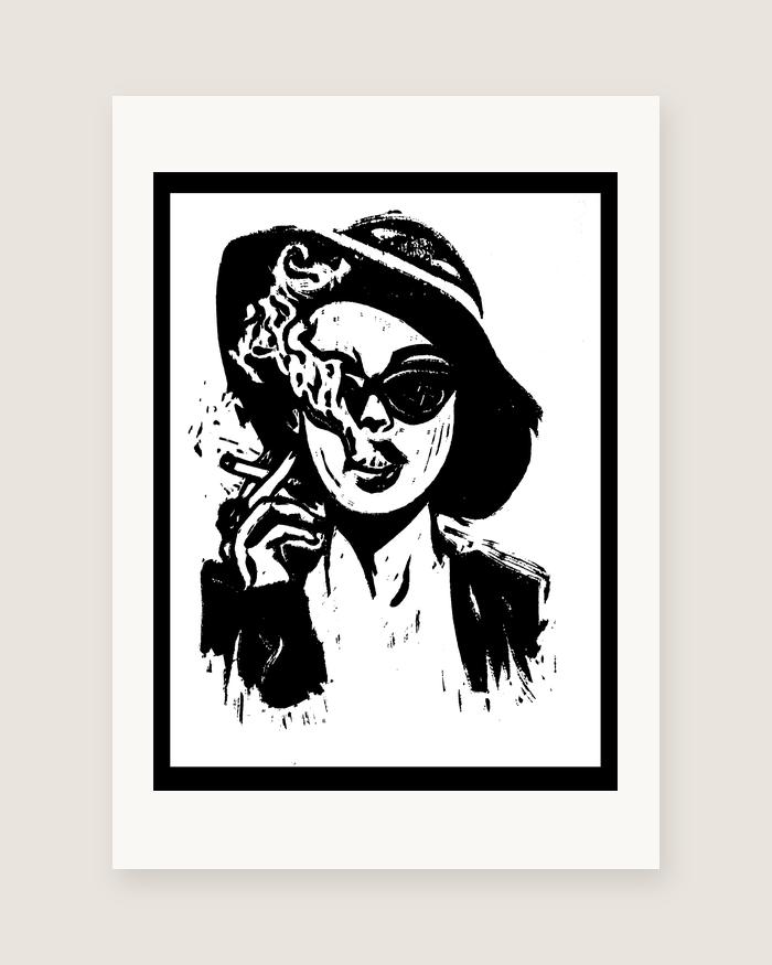Smoke — linocut, A5