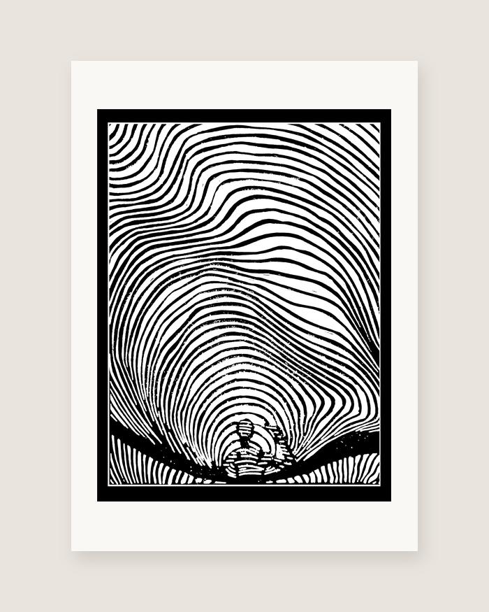 Waves — linocut, A5